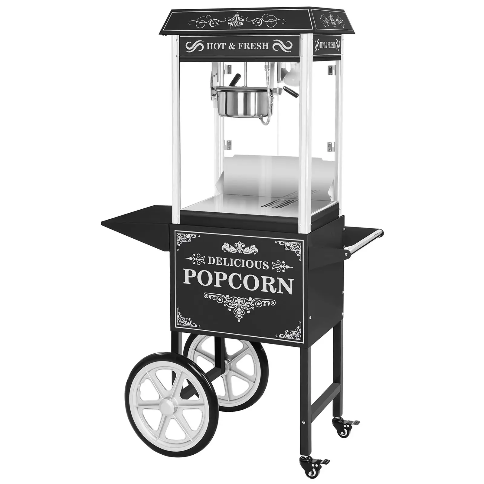 Set machine à popcorn avec chariot - Allure rétro - Noire