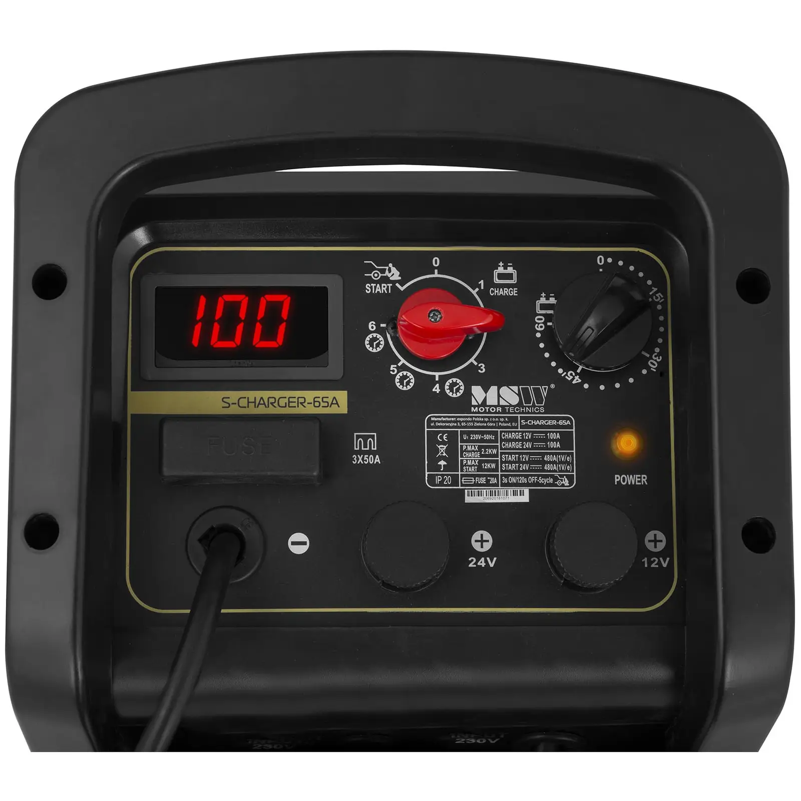 Chargeur de batterie voiture - Aide au démarrage - 12/24 V - 100 A - Compact