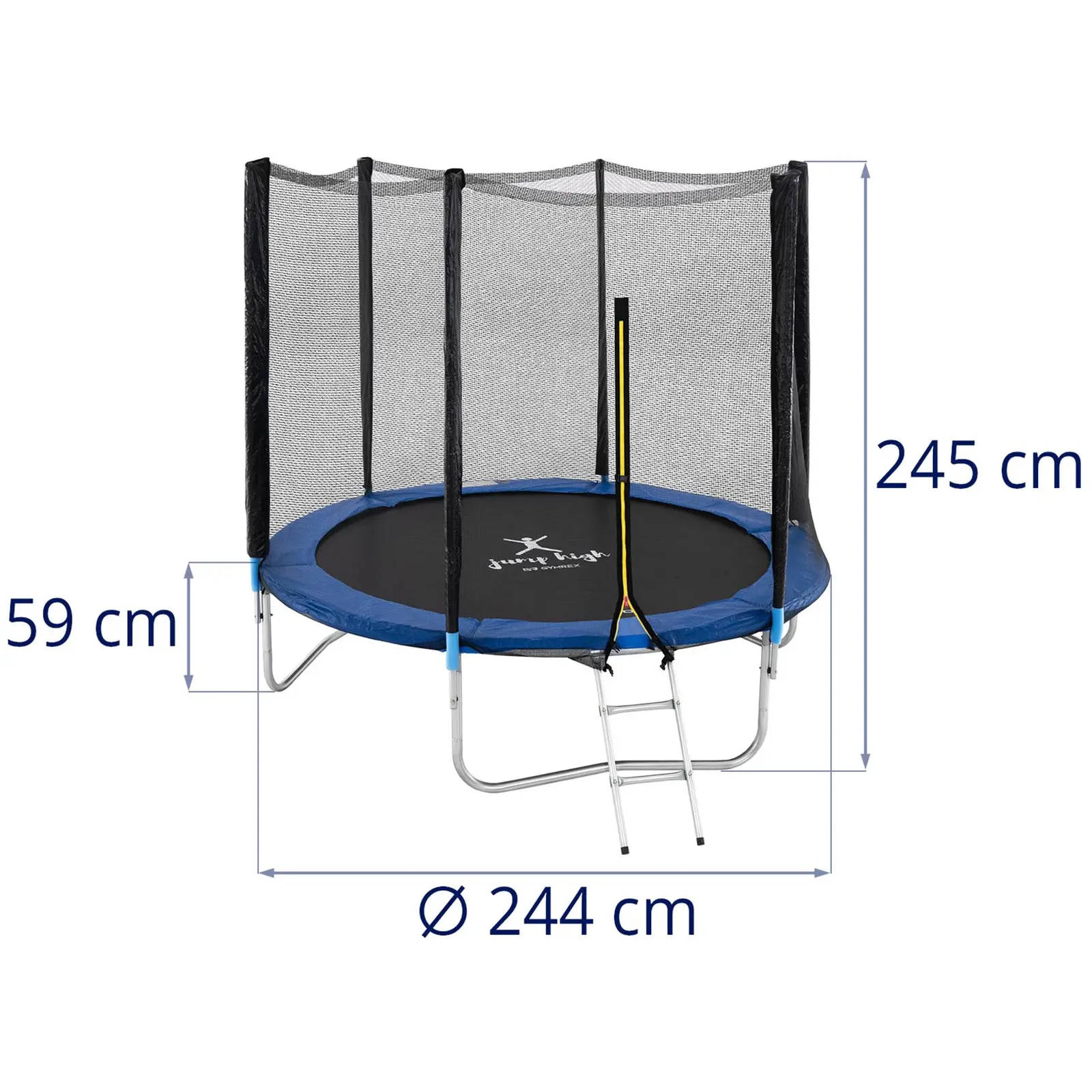Trampoline de jardin - Ø 244 x 180 cm - 80 kg - Filet de sécurité - Noir/bleu