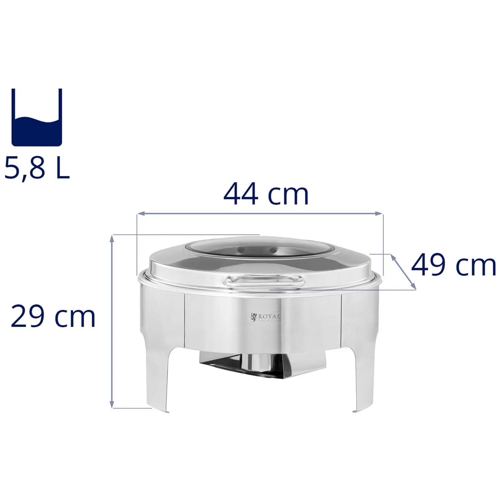 Chafing dish - Rond - Royal Catering - 5,8 l - 1 bruleur - Hublot