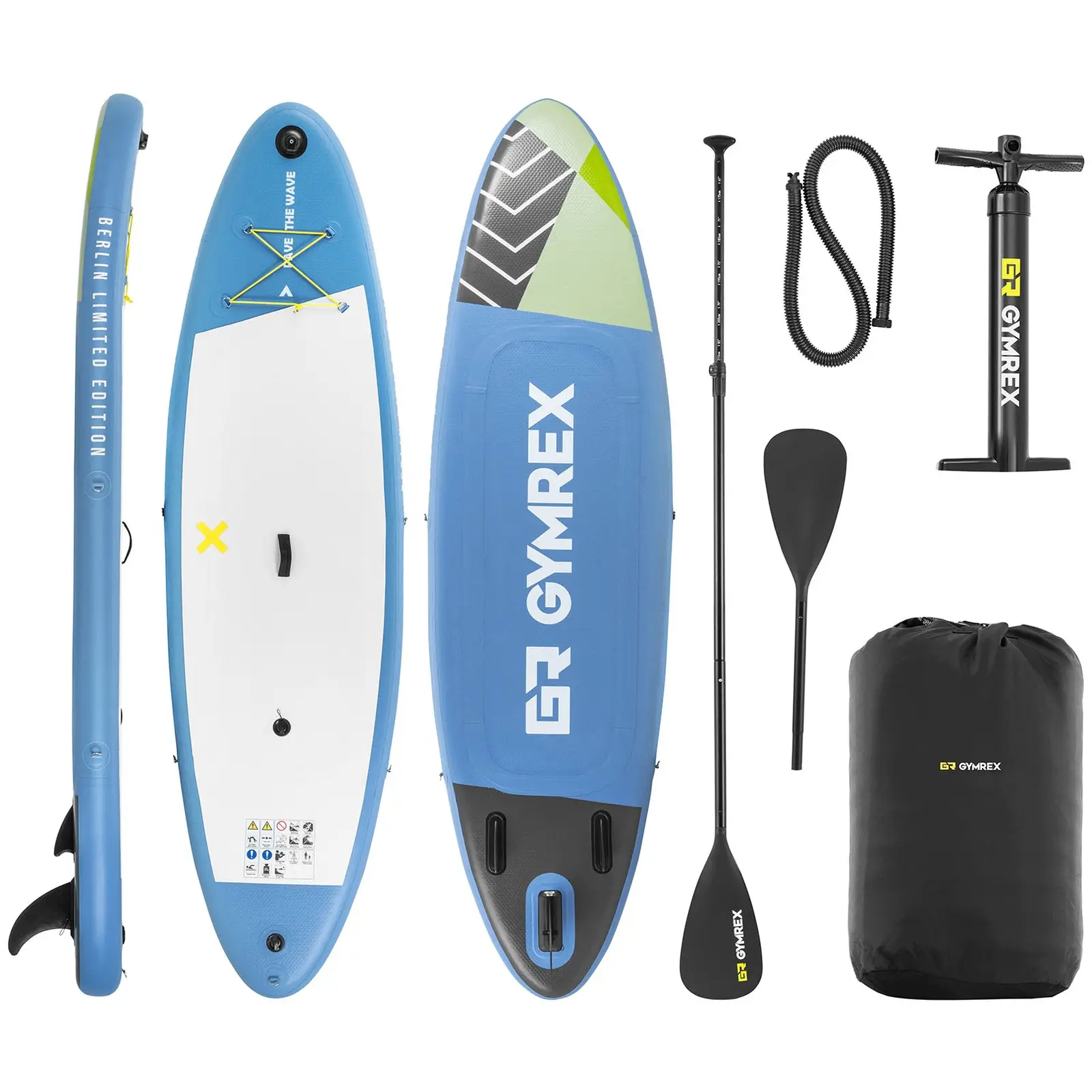 Stand up paddle gonflable - 105 kg - noir - double chambre - 302 x 81 x 38 cm