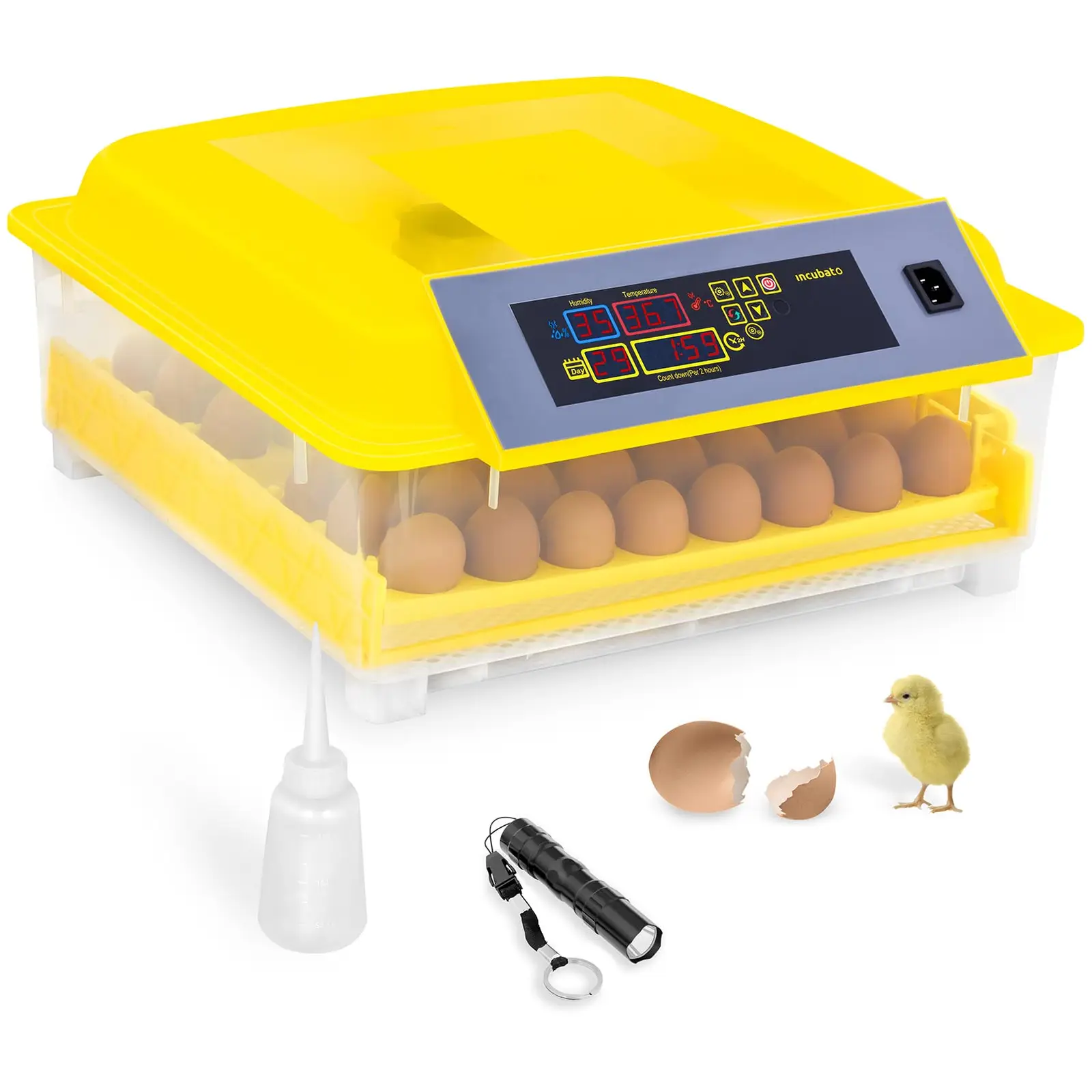 Couveuse à œufs - 48 œufs - Mire-œuf et flacon inclus - Entièrement automatique