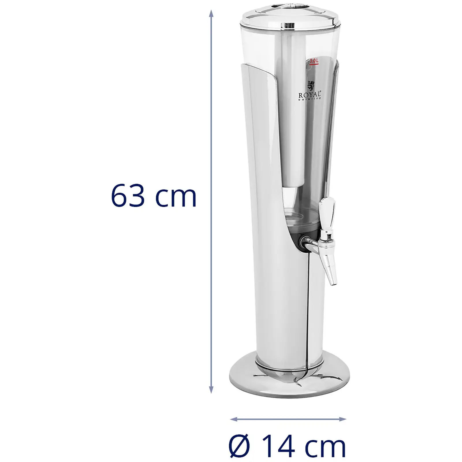 Fontaine à boisson - 3 l - Avec dispositif de refroidissement - Pour verres de 198 mm ou moins - Éclairage LED - Argent - Royal Catering