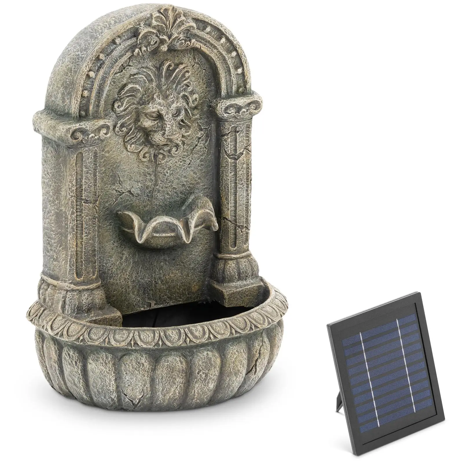 Fontaine solaire - Tête de lion avec un bassin - éclairage LED