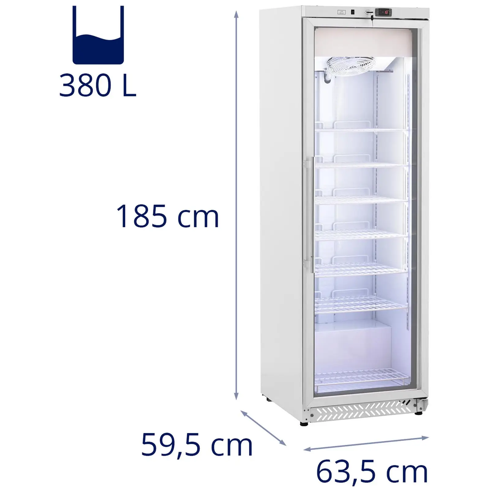 Congélateur armoire - 380 l - Royal Catering - Porte en verre - Blanc - Réfrigérant R290