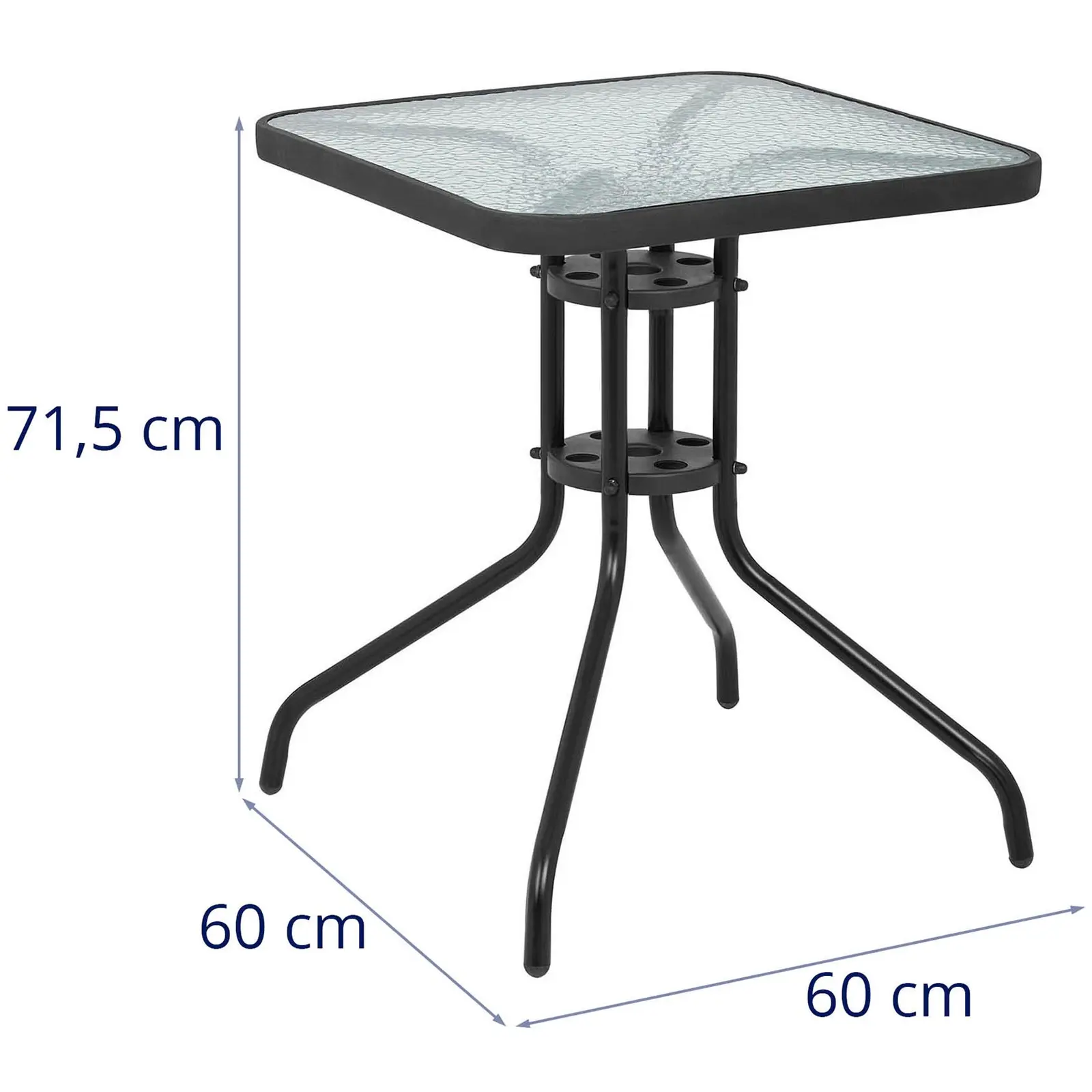 Table de jardin carrée - Noire - Plateau de verre - Ø 60 cm