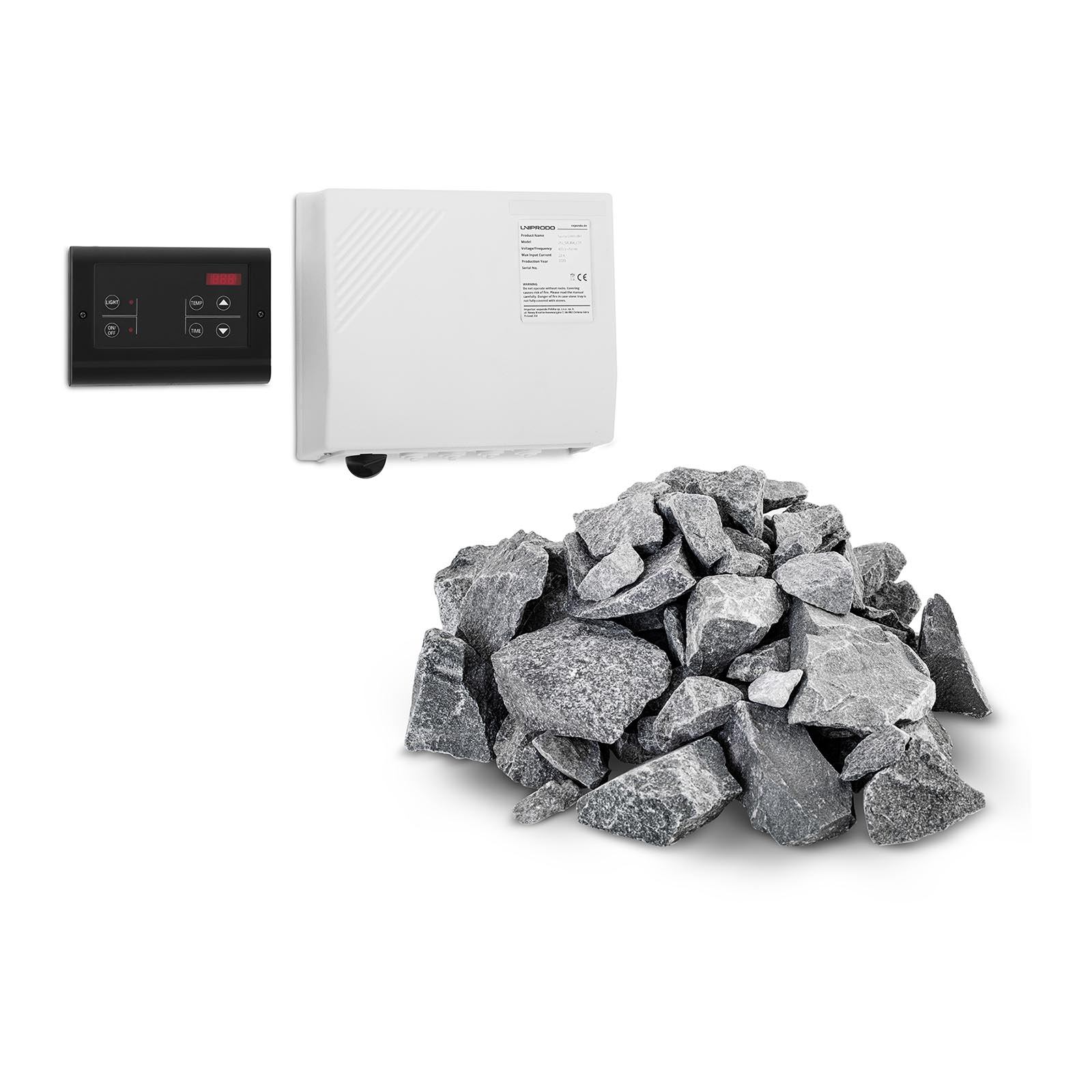 Kit commande pour sauna avec pierres pour sauna - Écran LED - 20 kg - Pour poêles à sauna Uniprodo