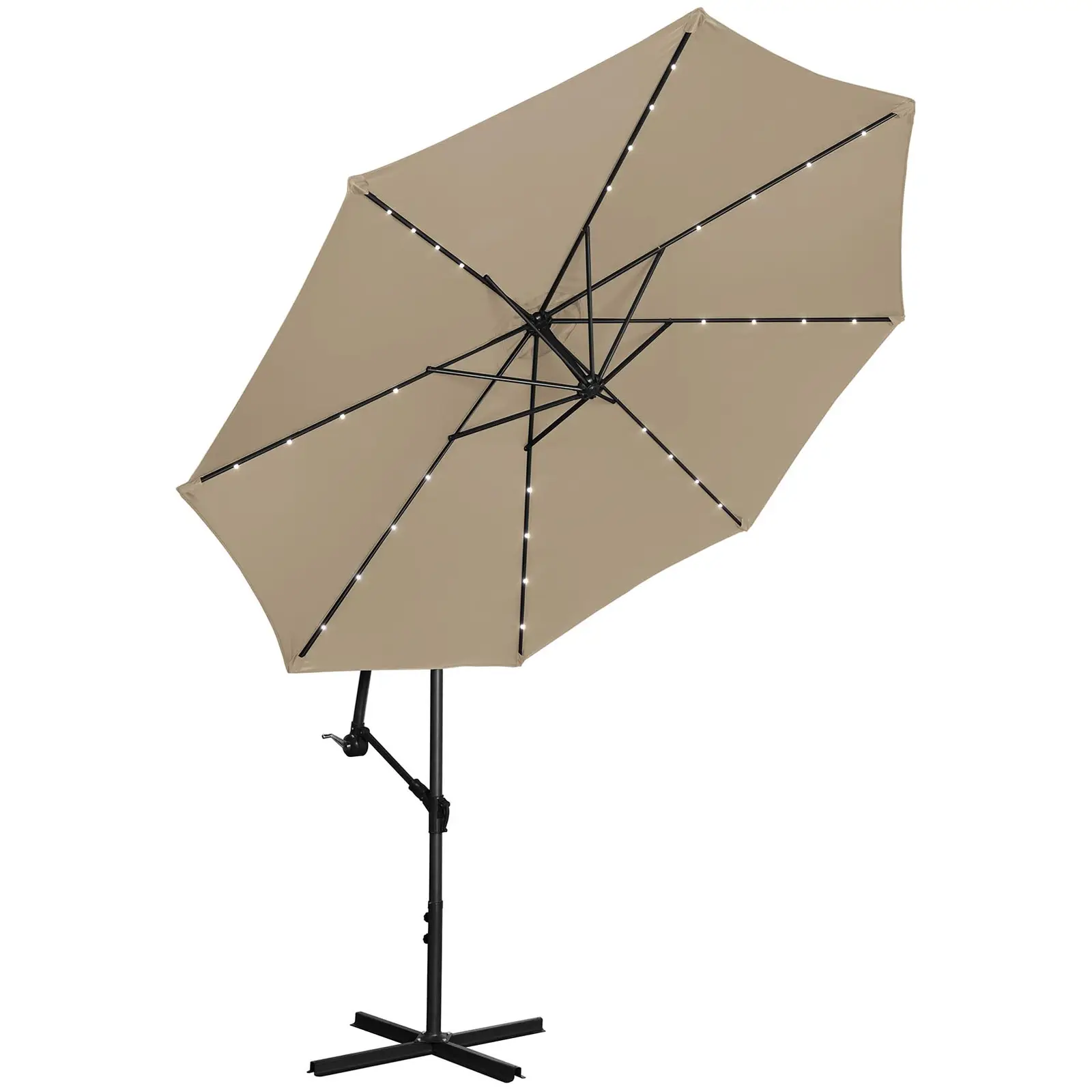 Parasol avec LED - Taupe - Rond - Ø 300 cm - Inclinable