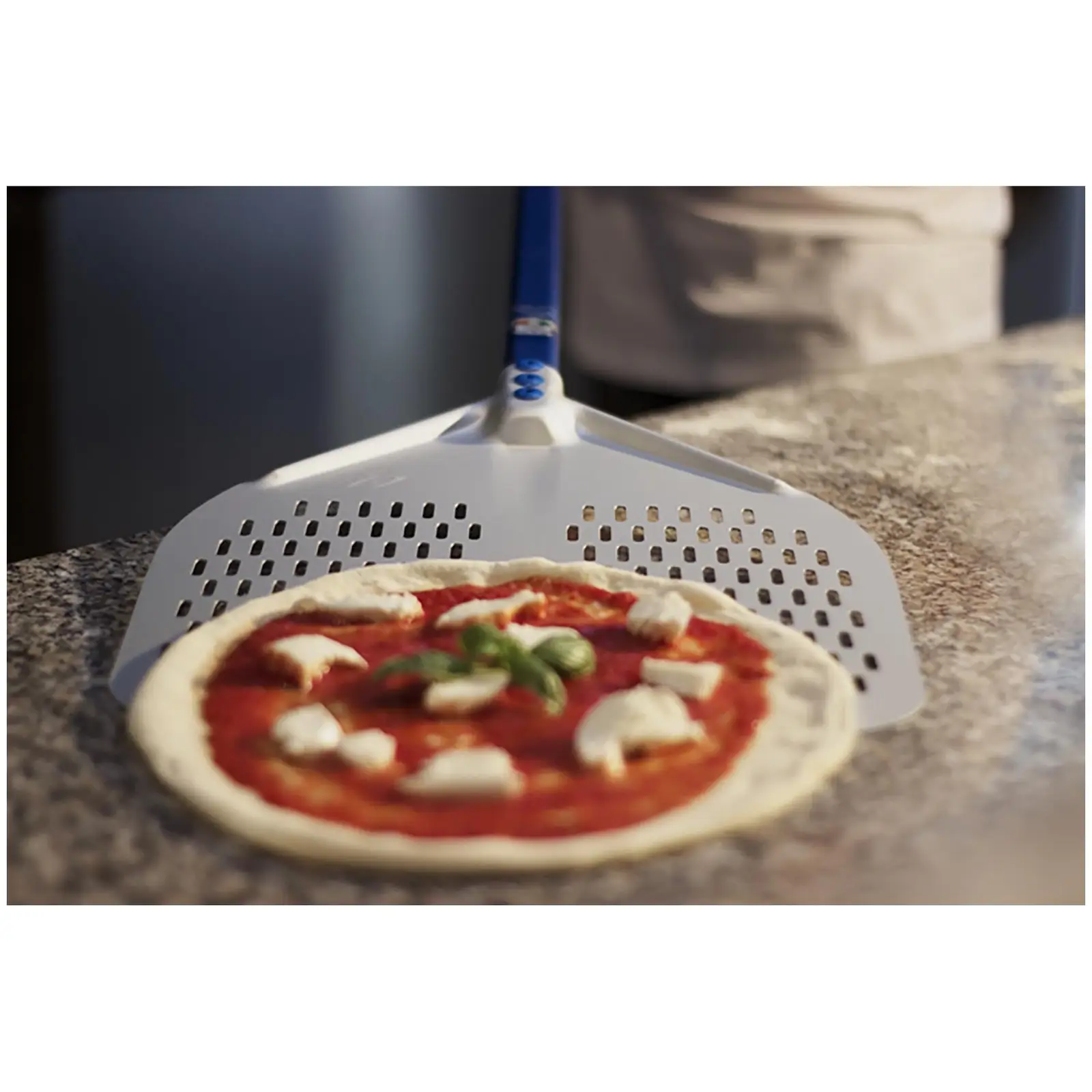Pelle à pizza - 36 x 36 cm - Tête perforée - Manche : 60 cm - Aluminium (anodisé)