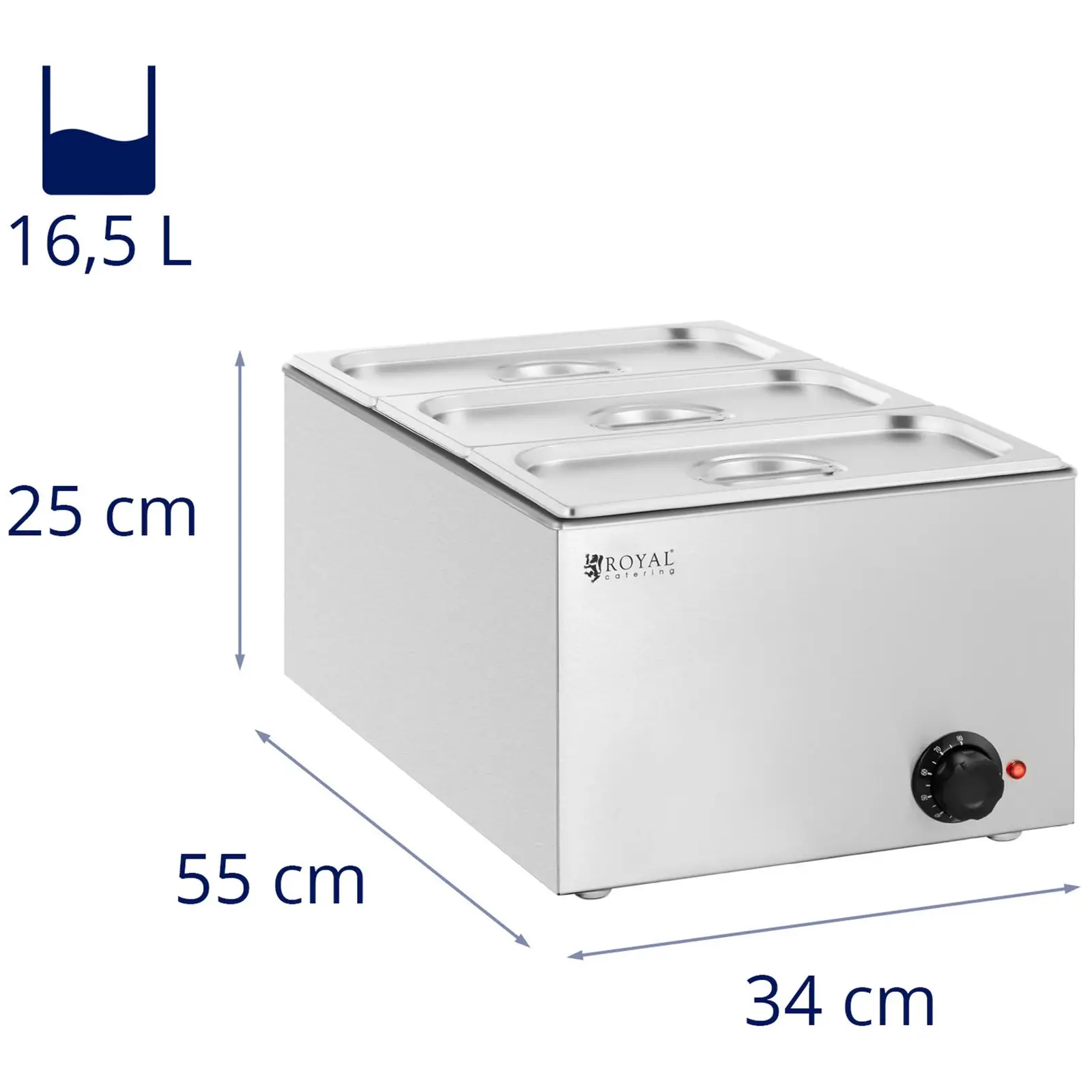 Bain-marie professionnel - 640 W - 3 x GN 1/3 - Royal Catering