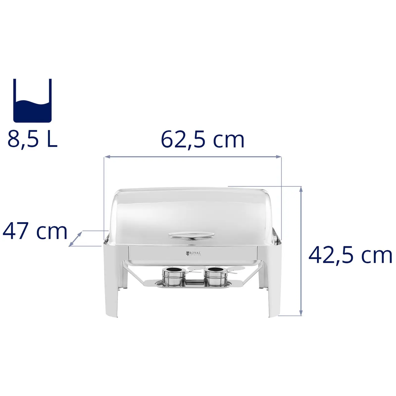 Chafing Dish - GN 1/1 - Royal Catering - 8,5 l - 2 bruleurs - Couvercle basculant