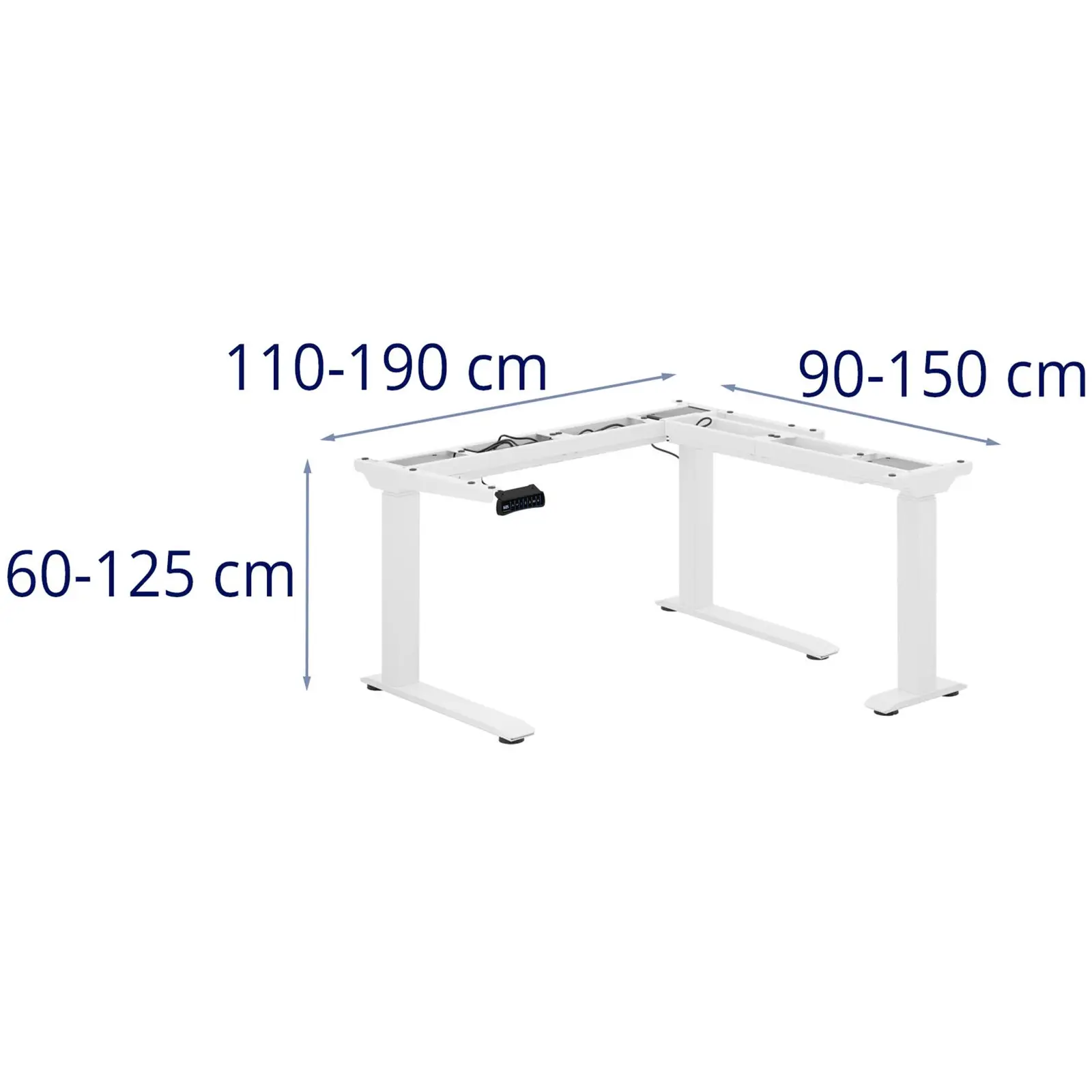 Bureau d'angle réglable en hauteur - Hauteur : 60 - 125 cm - Largeur : 110 - 190 cm (gauche) / 90 - 150 cm (droite)