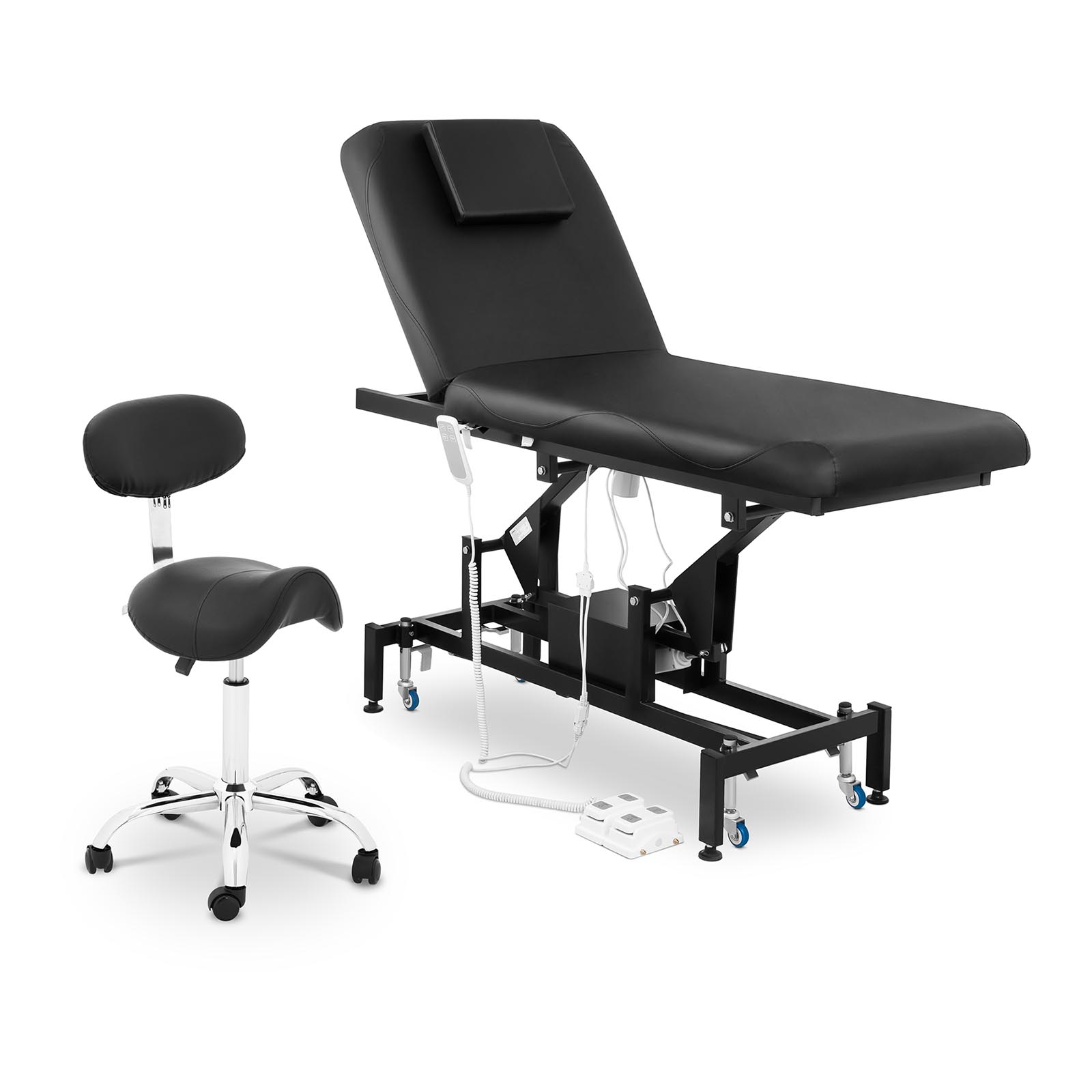 Table de massage électrique et siège-selle avec dossier - 2 moteurs - Pédale - Couleur noire