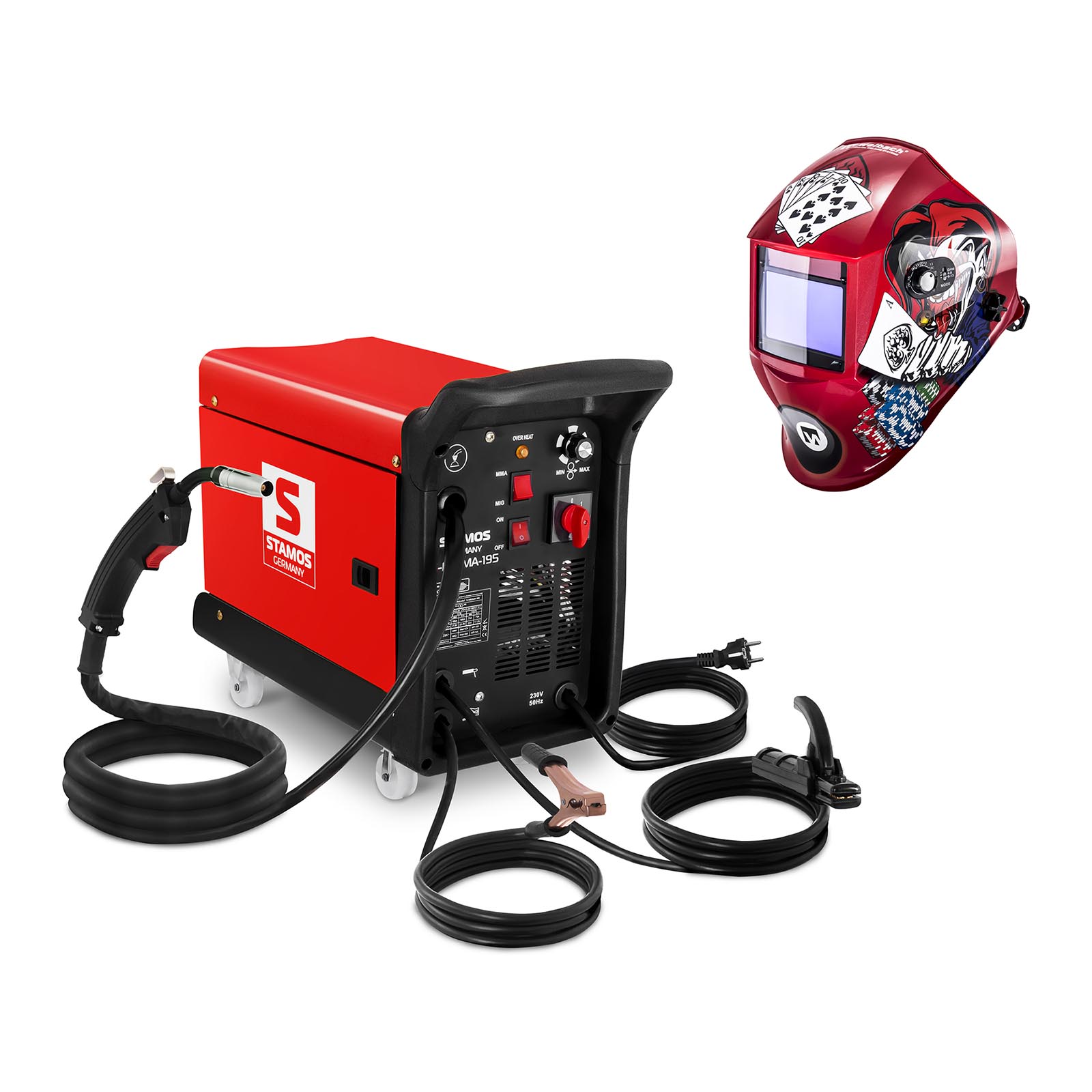 Set d'équipement de soudage Poste combiné - 195A - 230V - chariot + Masque de soudure – Pokerface – PROFESSIONAL SERIES