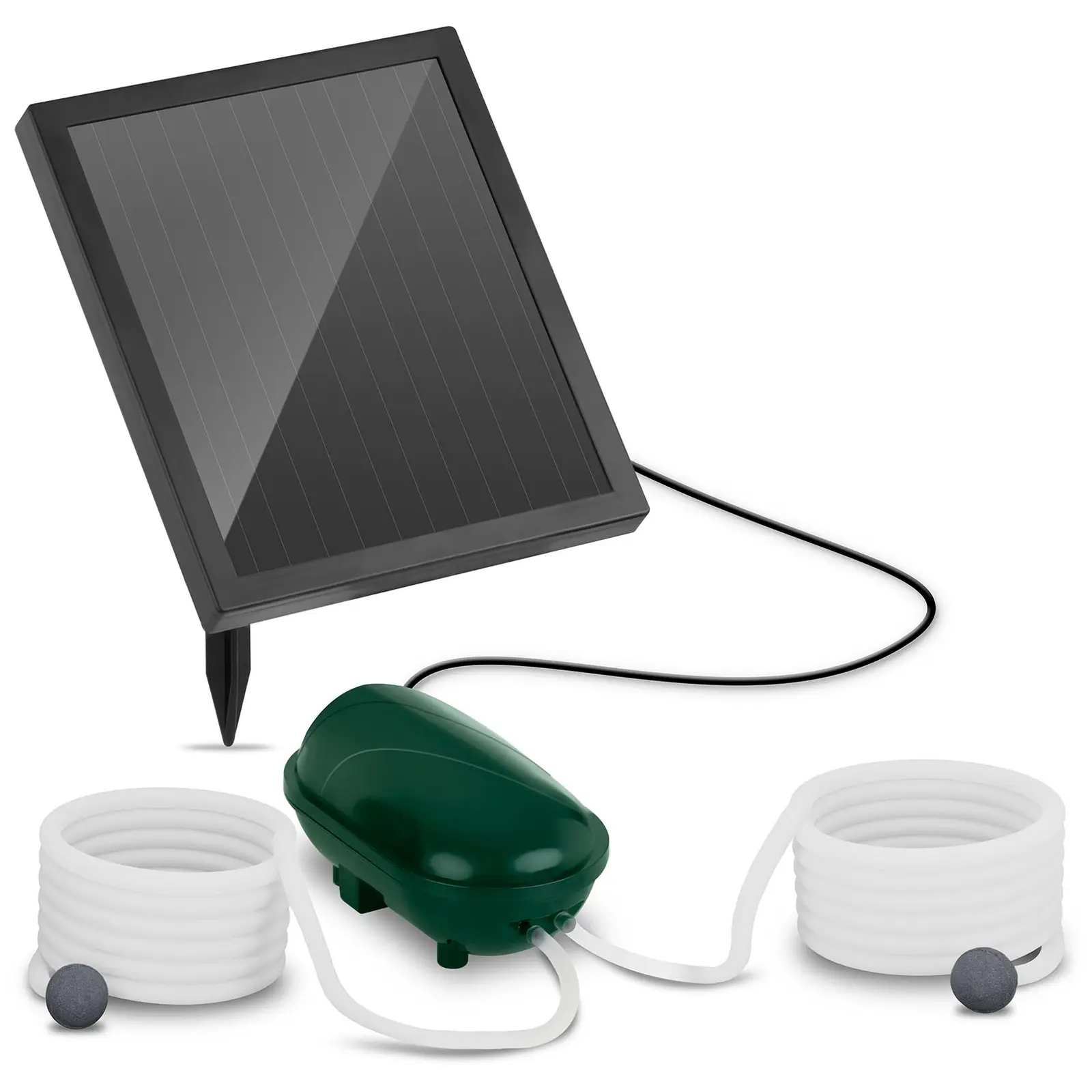 Pompe à air solaire pour bassin - 2 pierres d’oxygénation - 200 l/h - Batterie